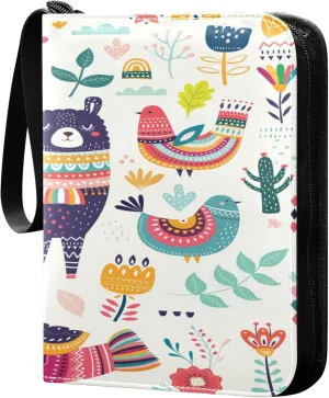 Exnundod Big Colorful Llama Trading Card Binder for Cards, Ethnic Flowers Boho Card Album 4-Pockets for 400 Cards with Removable Sleeves PU Baseball Card Holder Football Sports Card Co