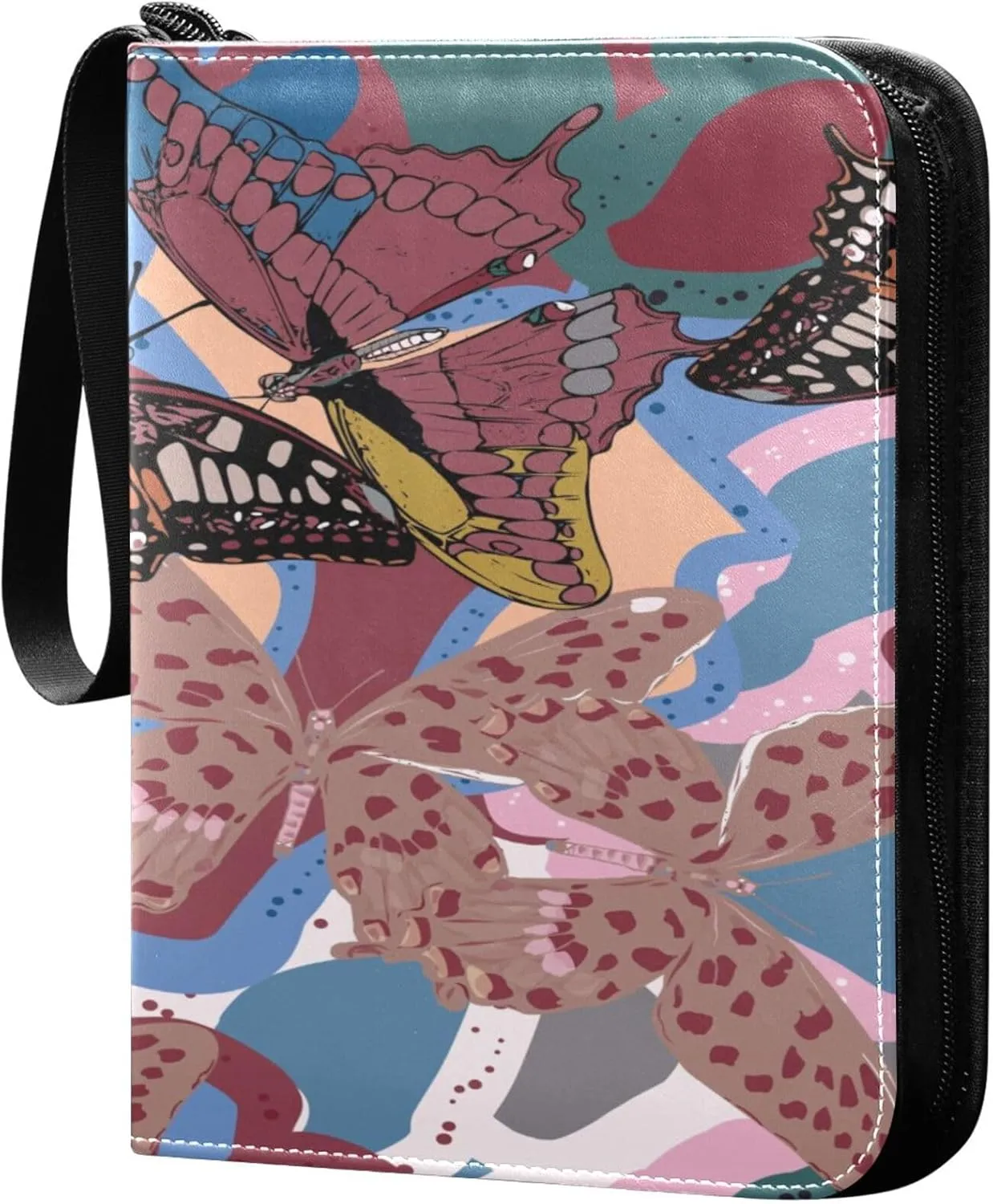 Exnundod Butterflies Colorful Elegant Trading Card Binder for Cards, Card Album 4-Pockets for 400 Cards with Removable Sleeves PU Baseball Card Holder Football Sports Card Collection