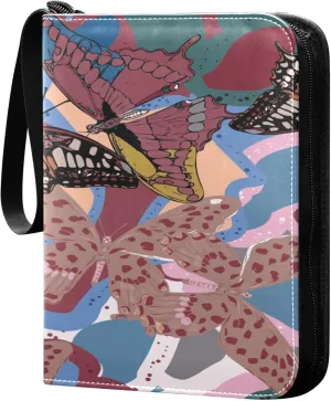 Exnundod Butterflies Colorful Elegant Trading Card Binder for Cards, Card Album 4-Pockets for 400 Cards with Removable Sleeves PU Baseball Card Holder Football Sports Card Collection