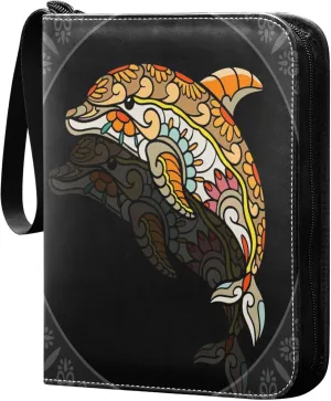 Exnundod Colorful Dolphin Boho Trading Card Binder for Cards, Card Album 4-Pockets for 400 Cards with Removable Sleeves PU Baseball Card Holder Football Sports Card Collection