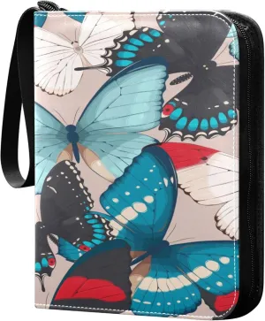 Exnundod Colorful Exotic Butterflies Trading Card Binder for Cards, Card Album 4-Pockets for 400 Cards with Removable Sleeves PU Baseball Card Holder Football Sports Card Collection