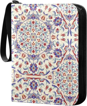 Exnundod Colorful Pattern with Mandalas Trading Card Binder for Cards Card Album 4-Pockets 400 Cards Removable Sleeves PU Baseball Card Holder Football Sports Card Collection