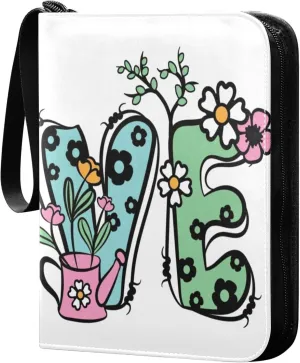 Exnundod Creative Spring Love Trading Card Binder for Cards, Card Album 4-Pockets for 400 Cards with Removable Sleeves PU Baseball Card Holder Football Sports Card Collection