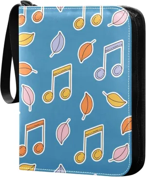 Exnundod Music Notes Colorful Leaves Trading Card Binder for Cards, Card Album 4-Pockets for 400 Cards with Removable Sleeves PU Baseball Card Holder Football Sports Card Collection