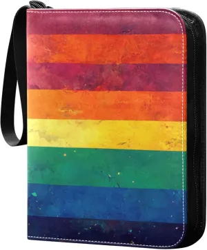 Exnundod Rainbow Watercolor Colorful Trading Card Binder for Cards, Card Album 4-Pockets for 400 Cards with Removable Sleeves PU Baseball Card Holder Football Sports Card Collection