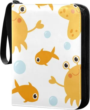 Exnundod Sport Card Binder Sea Animals Crabs Fish 4 Pocket Trading Card Binder PU Leather Card Collection 400 Cards Organizer Trading Card Albums for Sports Game Card
