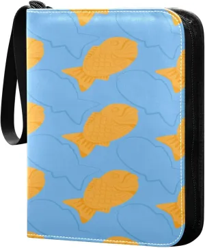 Exnundod Sweet Fish-shaped Pastry Trading Card Binder for Cards, Card Album 4-Pockets for 400 Cards with Removable Sleeves PU Baseball Card Holder Football Sports Card Collection