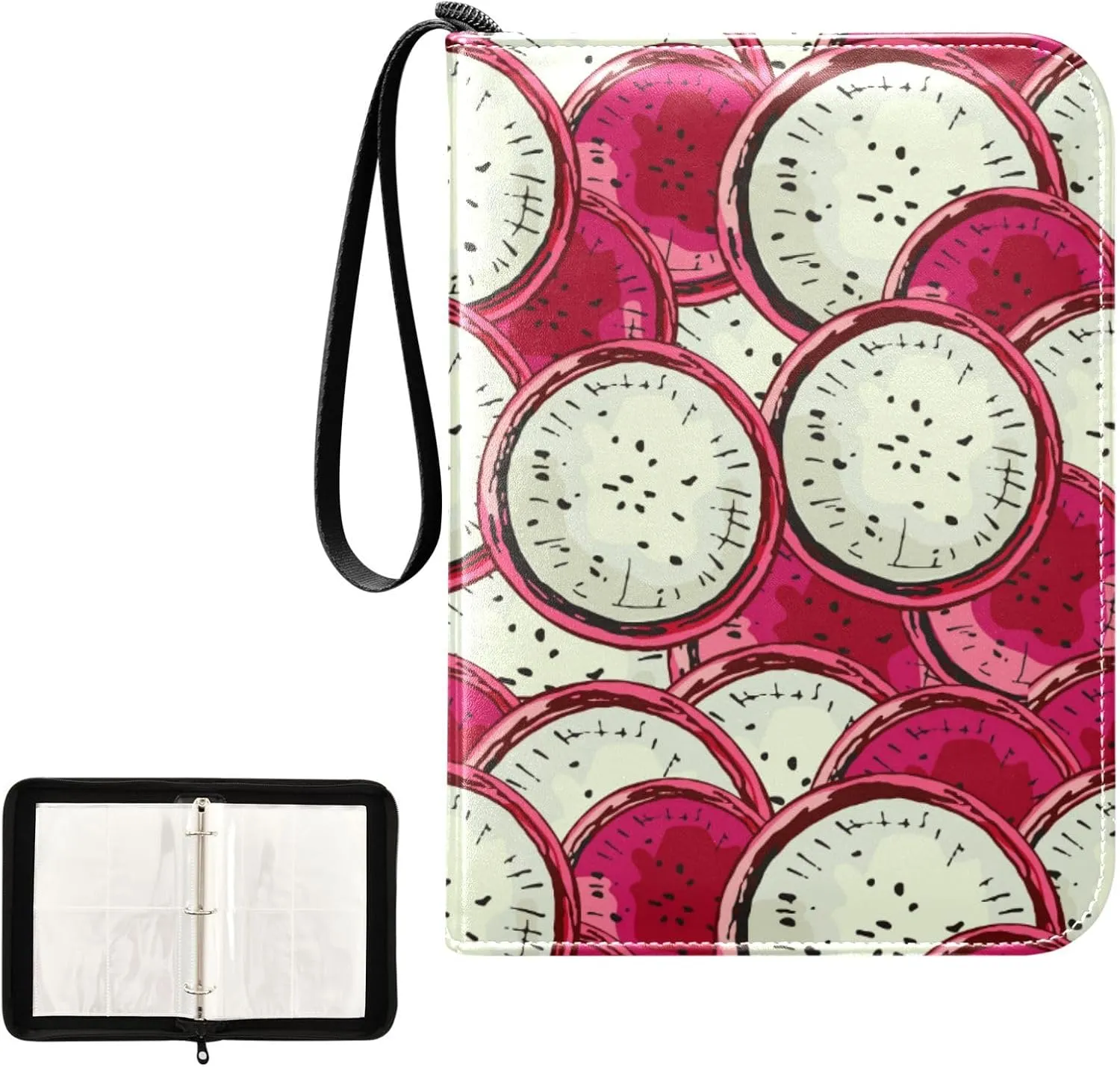 Exnundod Trading Card Binder for Cards Slice Dragon Fruit Colorful Card Album 4-Pockets 400 Cards Removable Sleeves PU Baseball Card Holder Football Sports Card Collection
