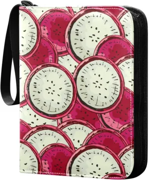 Exnundod Trading Card Binder for Cards Slice Dragon Fruit Colorful Card Album 4-Pockets 400 Cards Removable Sleeves PU Baseball Card Holder Football Sports Card Collection