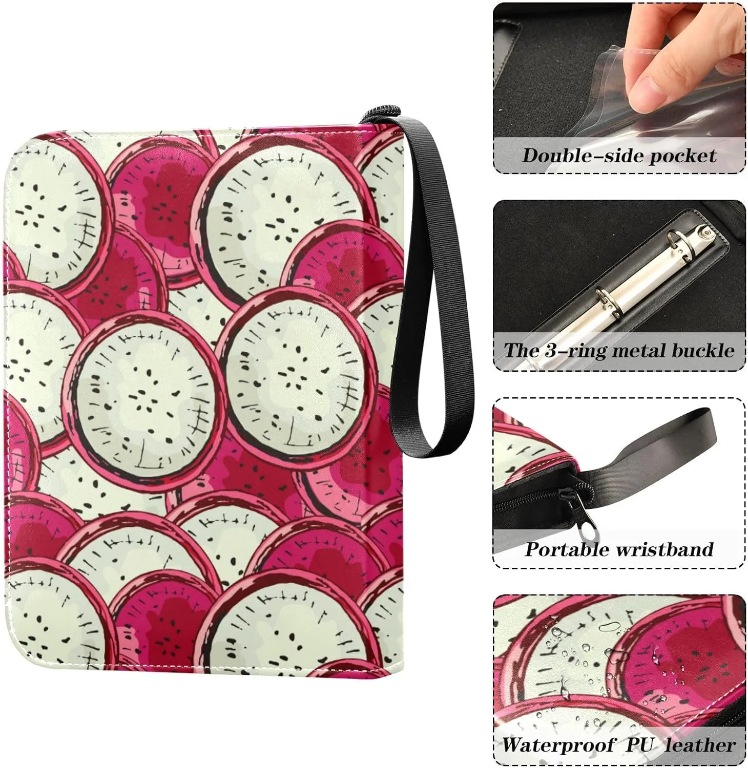 Exnundod Trading Card Binder for Cards Slice Dragon Fruit Colorful Card Album 4-Pockets 400 Cards Removable Sleeves PU Baseball Card Holder Football Sports Card Collection