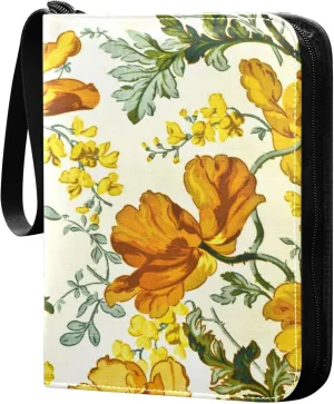Exnundod Vintage Colorful Flowers Trading Card Binder for Cards, Retro Card Album 4-Pockets for 400 Cards with Removable Sleeves PU Baseball Card Holder Football Sports Card Collection