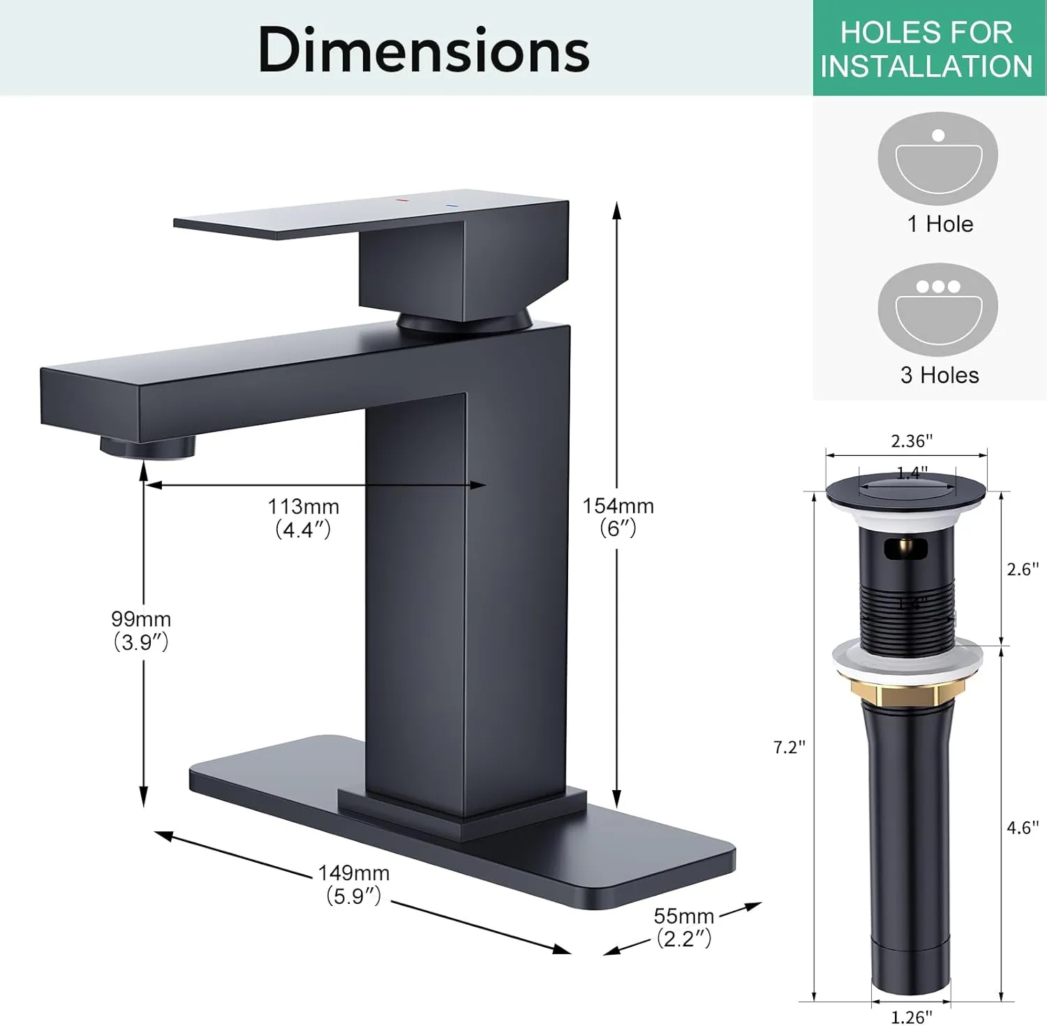 Faustina Black Bathroom Faucet 1 Hole,Single Handle One Hole Bathroom Faucet with Pop Up Drain Assembly,Centerset Vanity Faucet RV Bathroom Sink Faucet Stainless Steel Basin Faucet Restroom Faucet