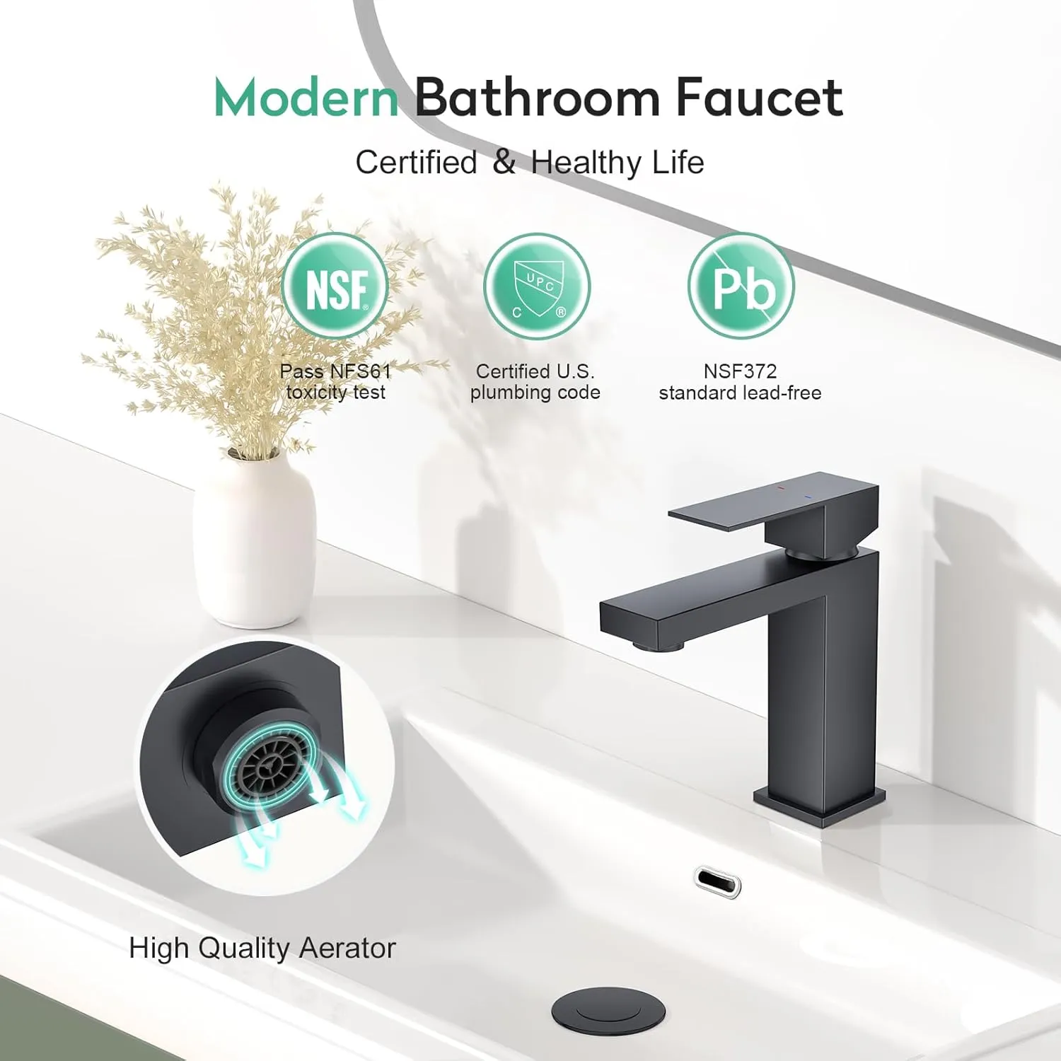 Faustina Black Bathroom Faucet 1 Hole,Single Handle One Hole Bathroom Faucet with Pop Up Drain Assembly,Centerset Vanity Faucet RV Bathroom Sink Faucet Stainless Steel Basin Faucet Restroom Faucet