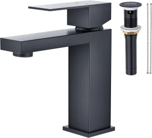 Faustina Black Bathroom Faucet 1 Hole,Single Handle One Hole Bathroom Faucet with Pop Up Drain Assembly,Centerset Vanity Faucet RV Bathroom Sink Faucet Stainless Steel Basin Faucet Restroom Faucet