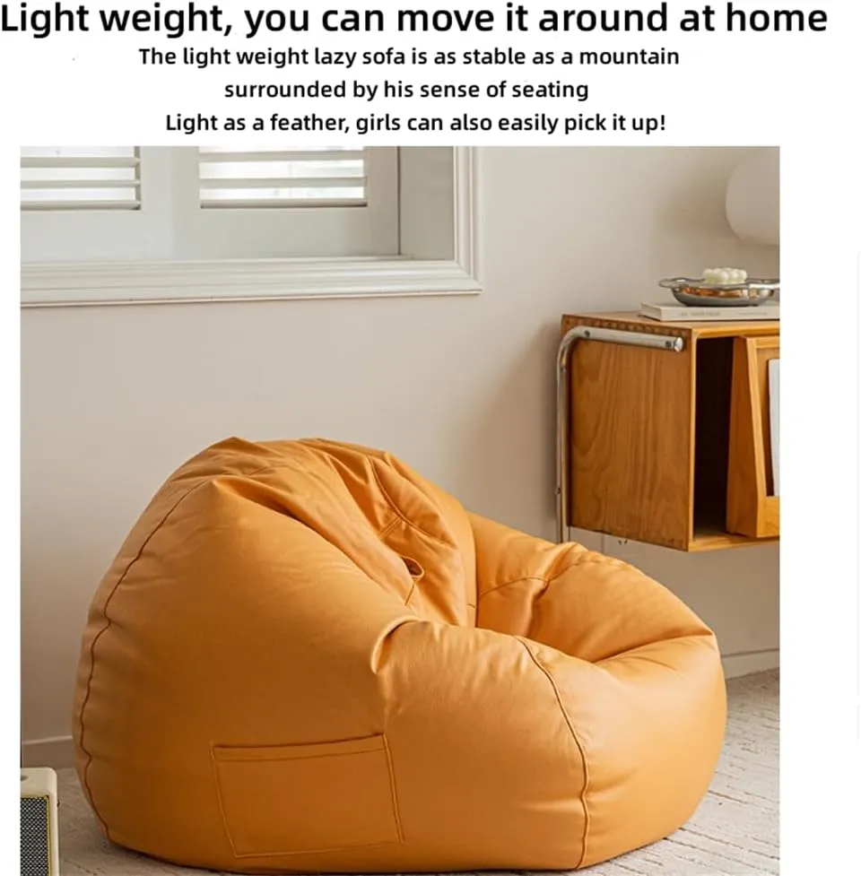 Faux Leather Bean Bag Chair, Comfortable Bean Bag Lounger, Technological Fabrics Breathable and Wear-Resistant Good Skin Feel, for Adult Teen (No Filler),Grey,XXL
