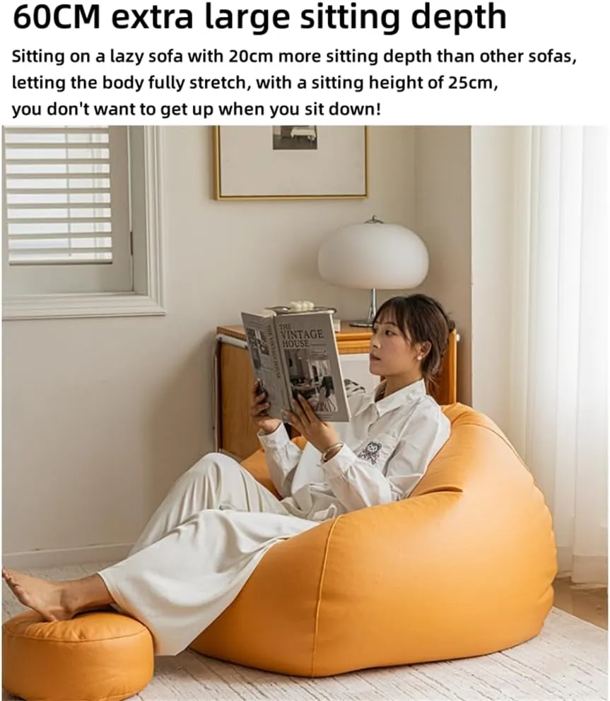Faux Leather Bean Bag Chair, Comfortable Bean Bag Lounger, Technological Fabrics Breathable and Wear-Resistant Good Skin Feel, for Adult Teen (No Filler),Grey,XXL
