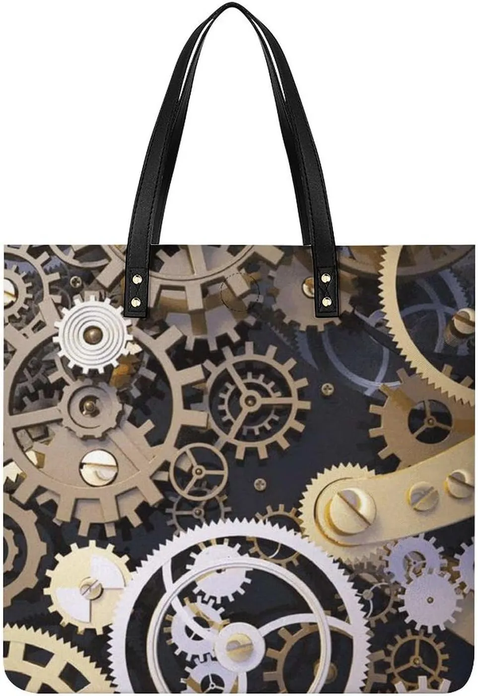Faux Leather Hangbag for Women,Mechanical Gears Print Tote Bags,Leather Big Purses And Handbags for Work Dating Travel Shopping