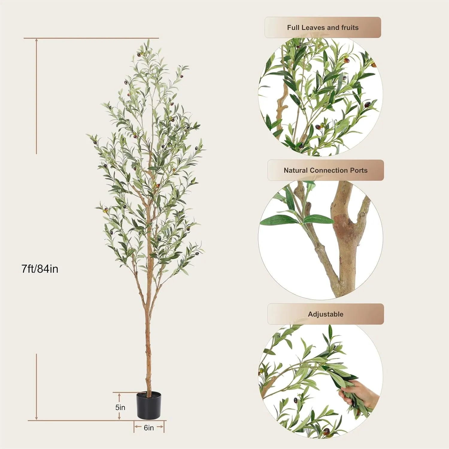 Faux Olive Tree 7ft，Olive Trees Artificial Indoor with Natural Wood Trunk and Realistic Leaves and Fruits. 7 Feet(84in) Fake Olive Tree for Home House Office Décor.