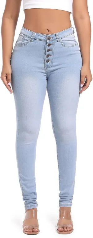 FISCLOSIN Womens High Waist Stretch Jeans 5 Button Push Up Butt Lifting Skinny Colombian Jeans