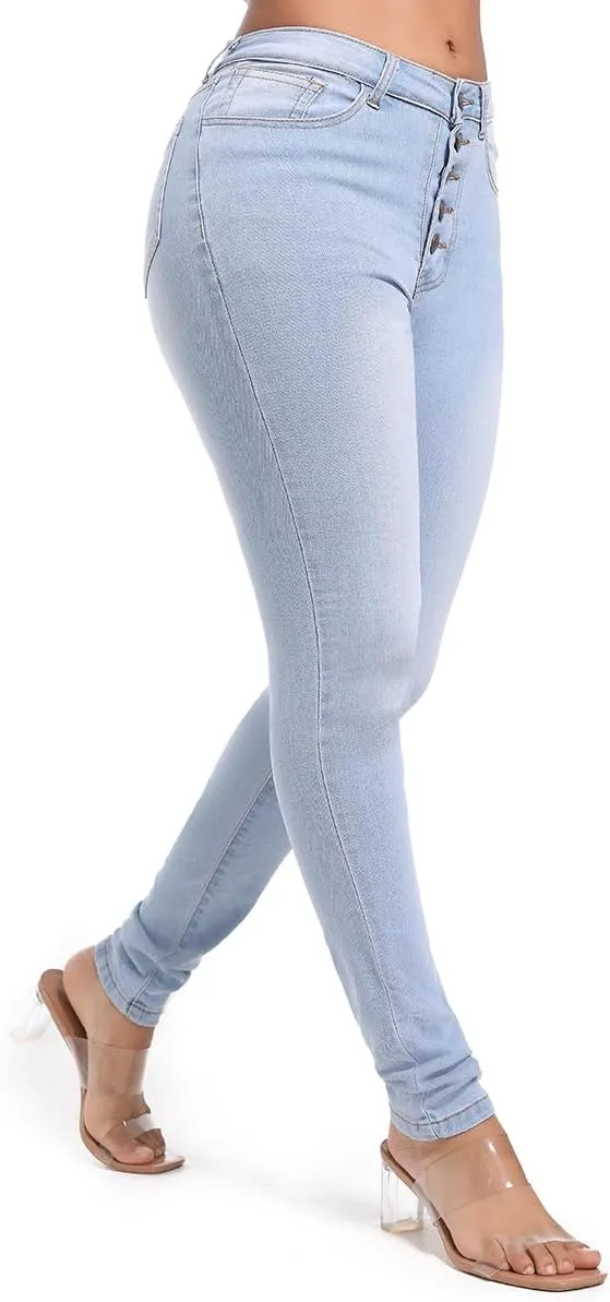 FISCLOSIN Womens High Waist Stretch Jeans 5 Button Push Up Butt Lifting Skinny Colombian Jeans