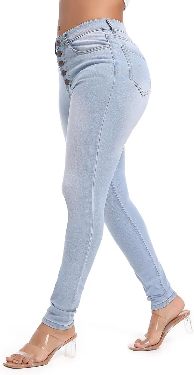 FISCLOSIN Womens High Waist Stretch Jeans 5 Button Push Up Butt Lifting Skinny Colombian Jeans
