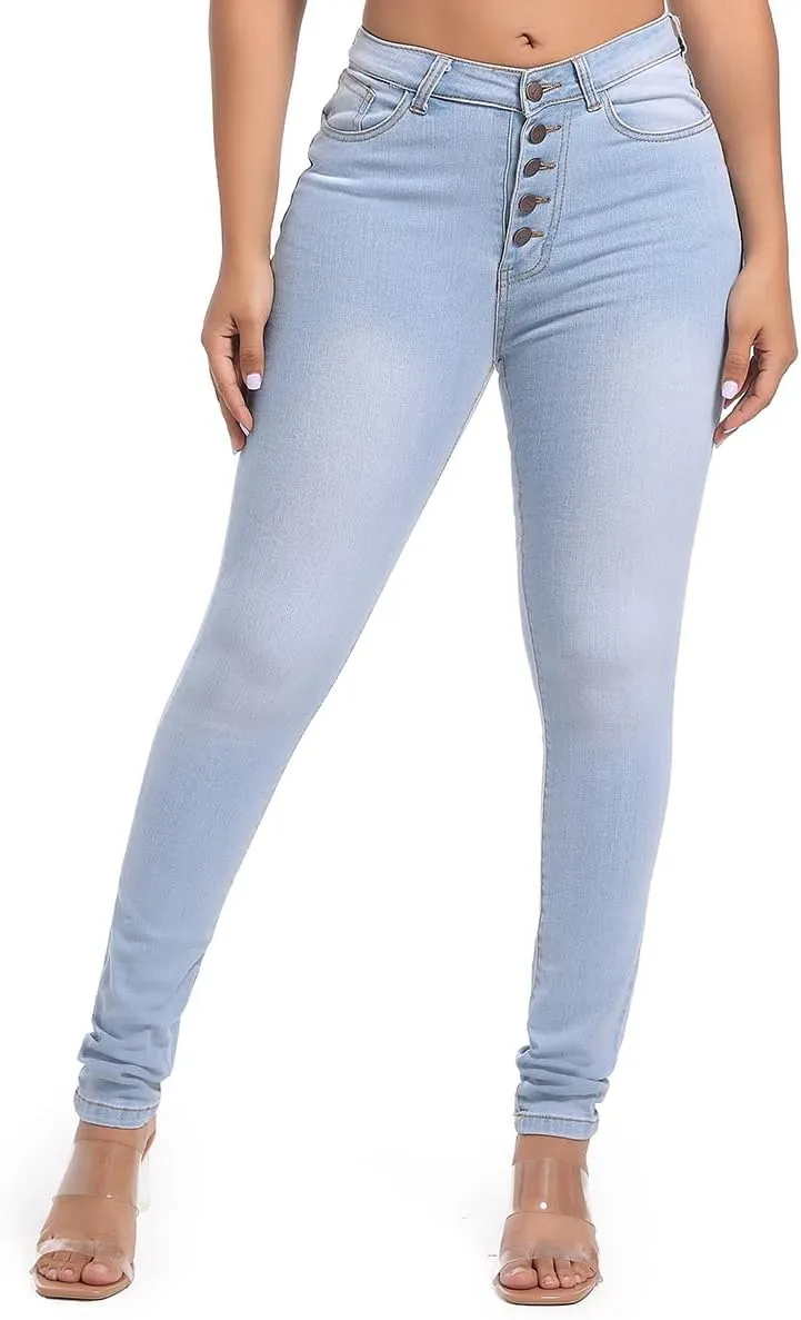 FISCLOSIN Womens High Waist Stretch Jeans 5 Button Push Up Butt Lifting Skinny Colombian Jeans