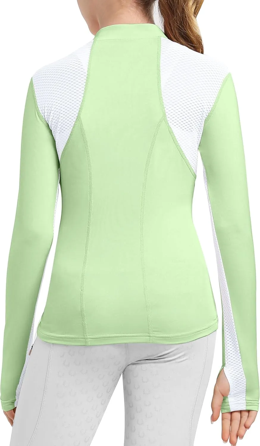 FitsT4 Sports Girls Long Sleeves Shirts Thumbhole English Horse Riding Shirt UPF50 Quick Dry Kids Equestrain Half Zip Jacket