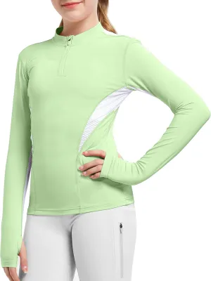 FitsT4 Sports Girls Long Sleeves Shirts Thumbhole English Horse Riding Shirt UPF50 Quick Dry Kids Equestrain Half Zip Jacket