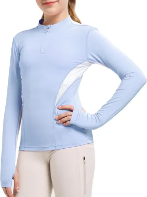 FitsT4 Sports Girls Long Sleeves Shirts Thumbhole English Horse Riding Shirt UPF50 Quick Dry Kids Equestrain Half Zip Jacket