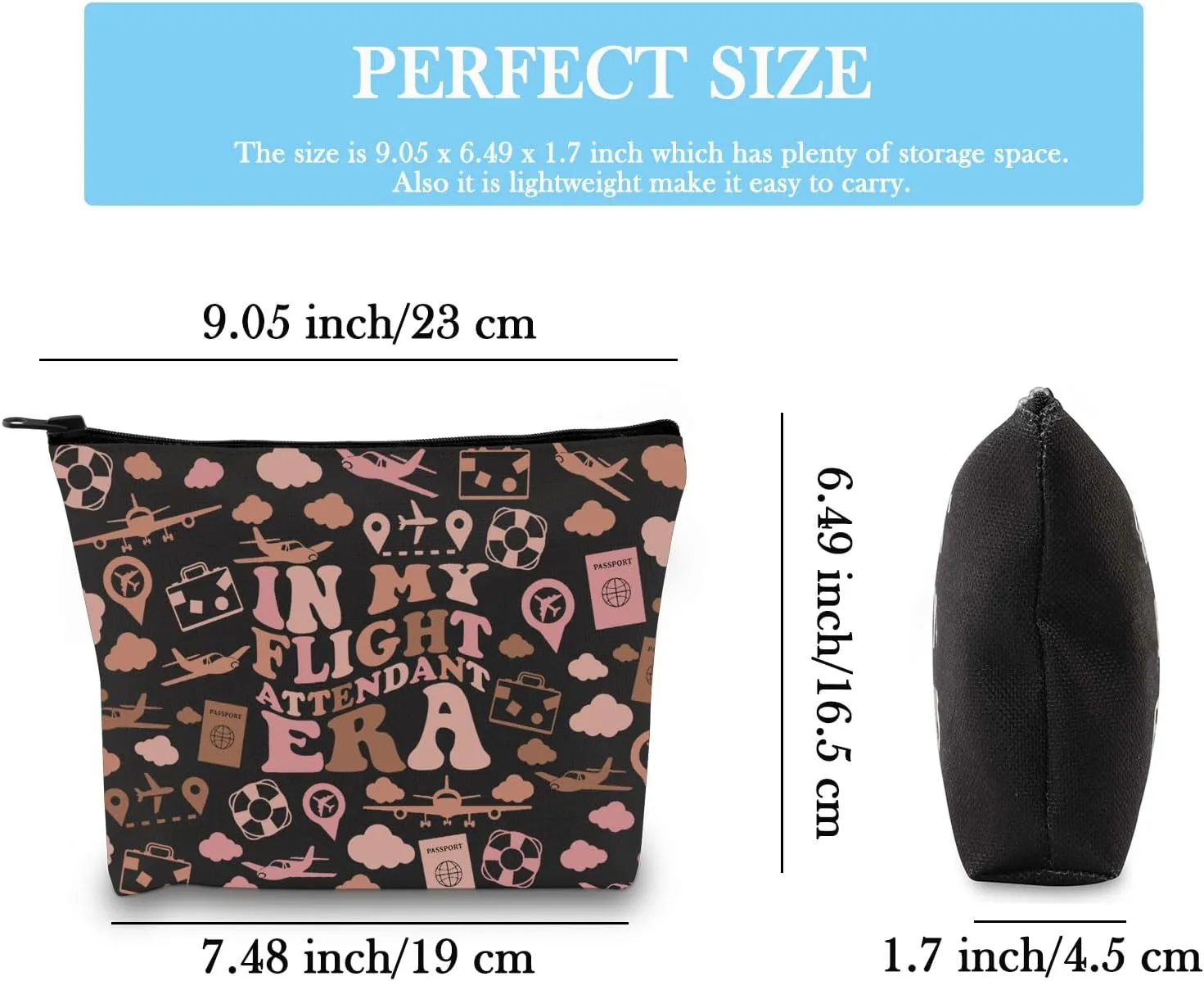 Flight Attendant Gift In My Flight Attendant Era Stewardess Aviation Travel Makeup Bag for Cabin Crew Hostess Aviation Gift (Flight Attendant Era Black)