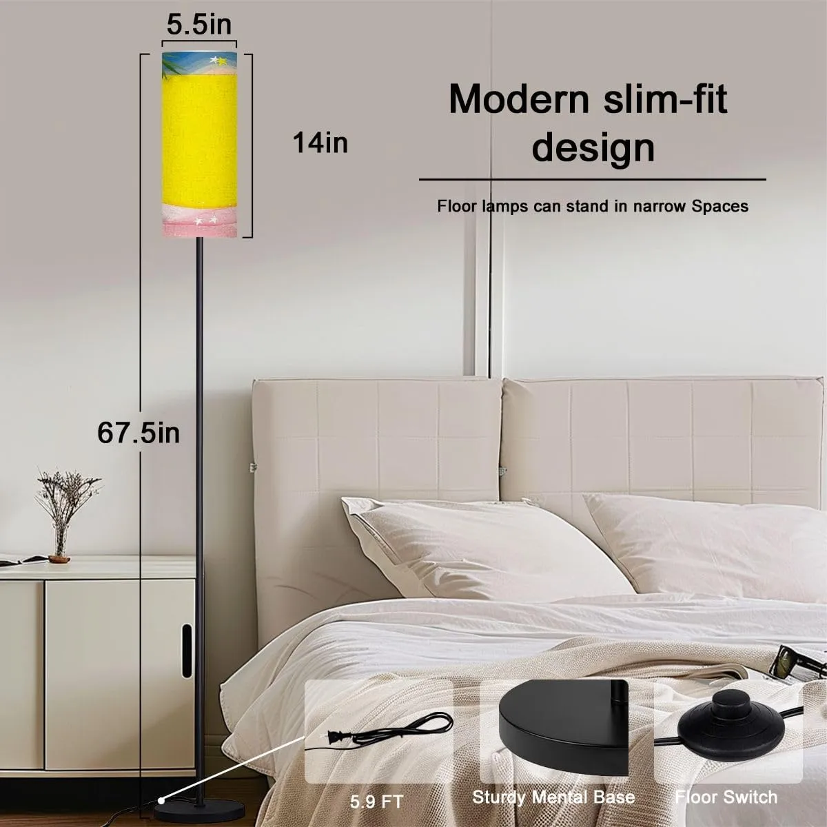 Floor Lamp for Living Room Summer beach vacation holiday theme pink wave layer flat lay paper cut Light Stand Lamp with Remote Control Dimmable LED Tall Lamps for Bedrooms Reading Western Home Decor