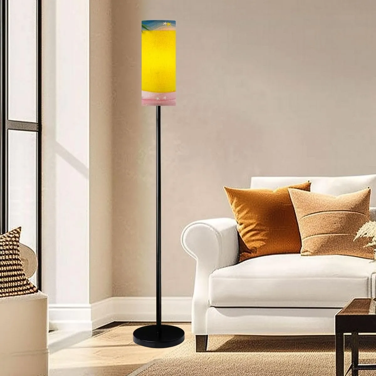 Floor Lamp for Living Room Summer beach vacation holiday theme pink wave layer flat lay paper cut Light Stand Lamp with Remote Control Dimmable LED Tall Lamps for Bedrooms Reading Western Home Decor