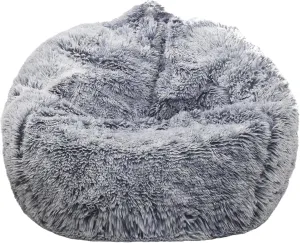 Fluffy Stuffed Animal Storage Bean Bag Chair Cover (No Filler), Faux Fur Comfy Bean Bag Cover for Organizing Plush Toys or Textile, for Adults Teens Kids Girls, Gray