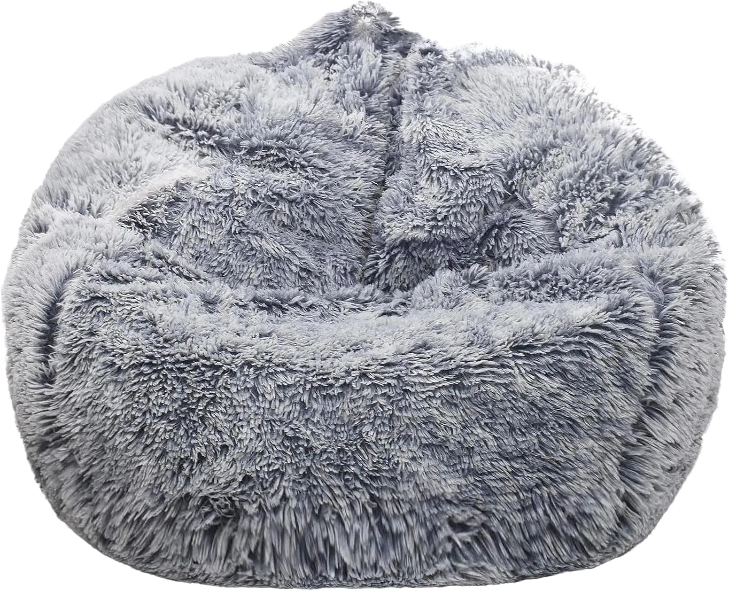 Fluffy Stuffed Animal Storage Bean Bag Chair Cover (No Filler), Faux Fur Comfy Bean Bag Cover for Organizing Plush Toys or Textile, for Adults Teens Kids Girls, Gray