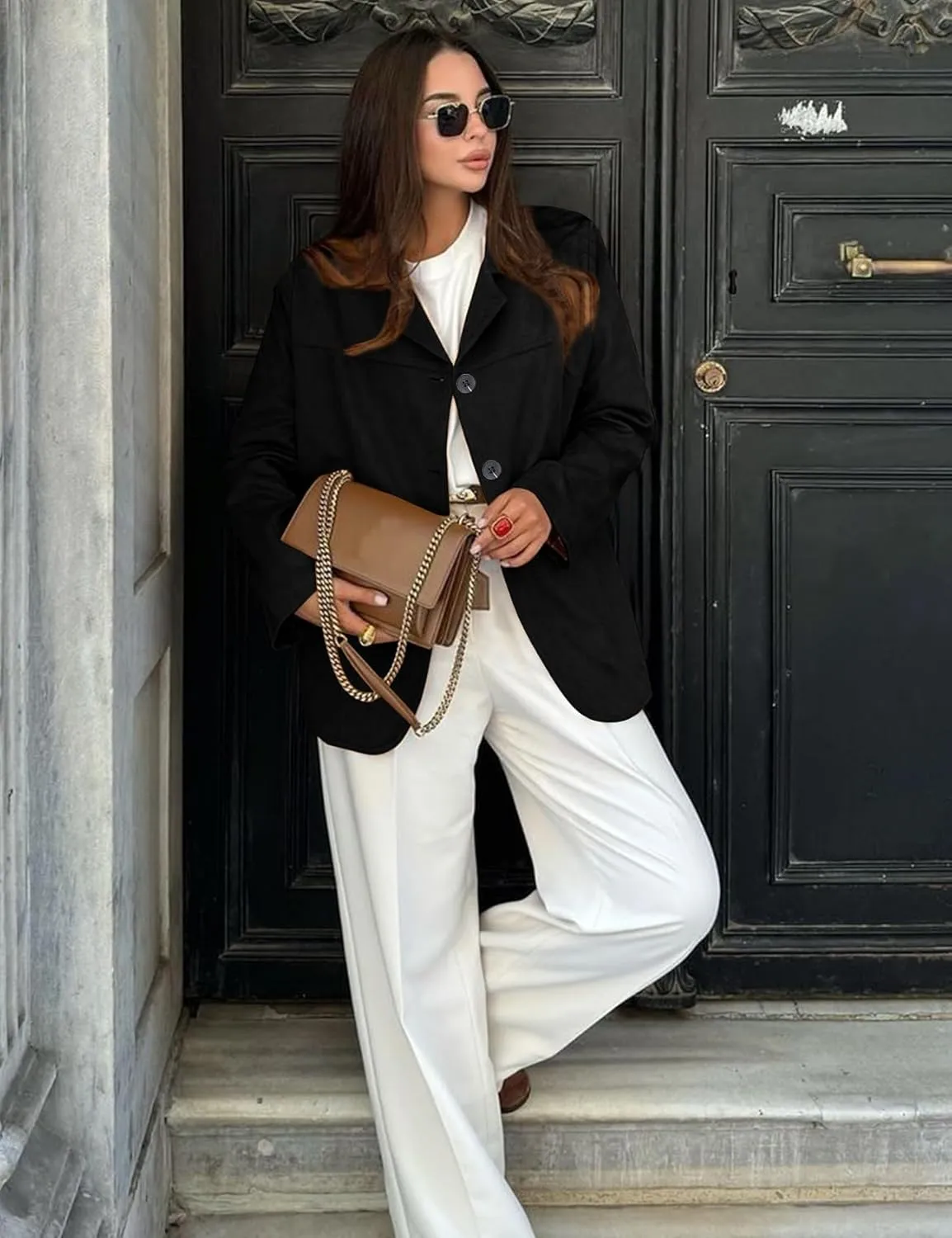 Flygo Womens Faux Suede Blazer Jacket Vintage Long Sleeve Button Down Casual Blazer Business Work Outfits