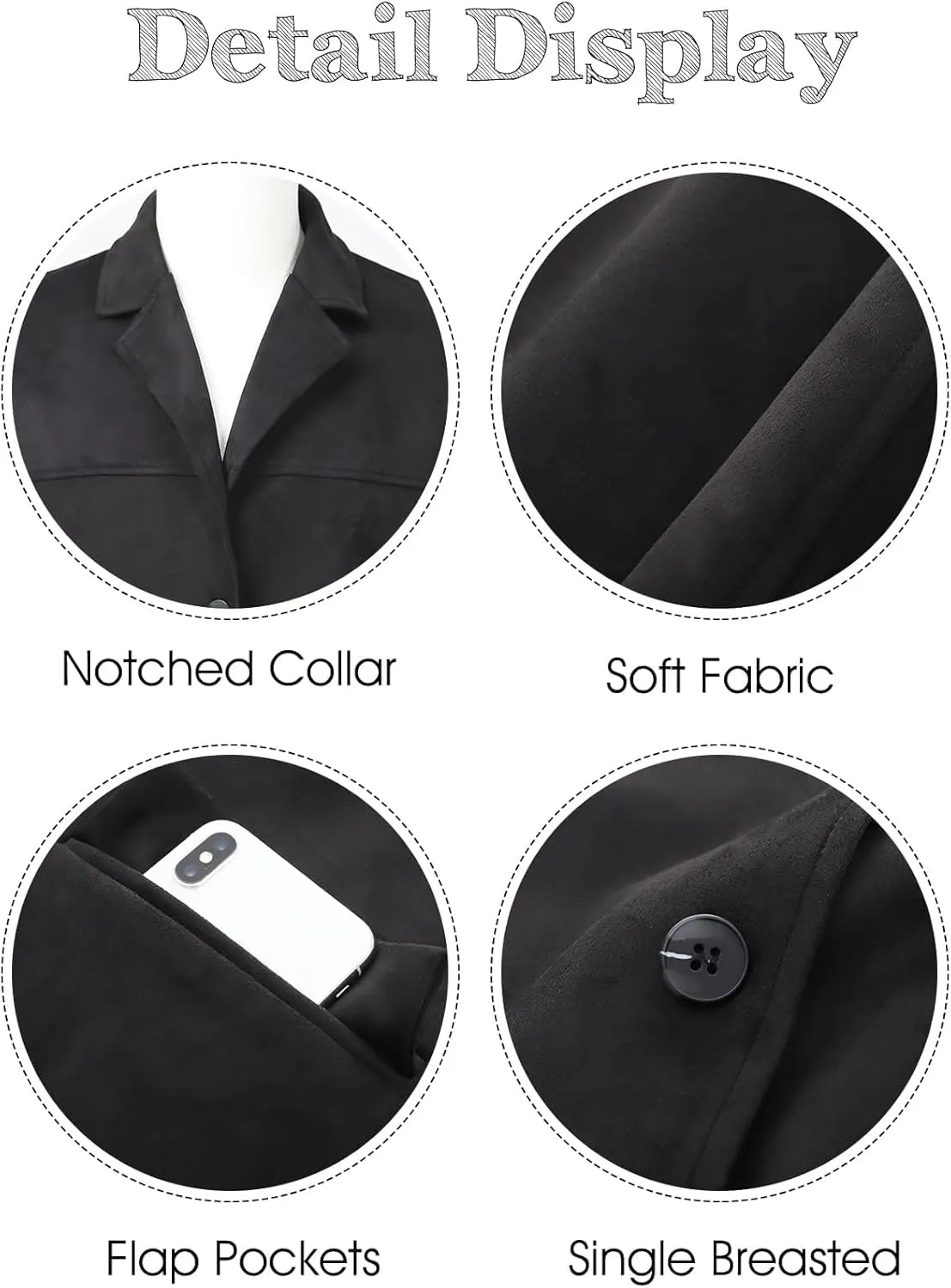 Flygo Womens Faux Suede Blazer Jacket Vintage Long Sleeve Button Down Casual Blazer Business Work Outfits