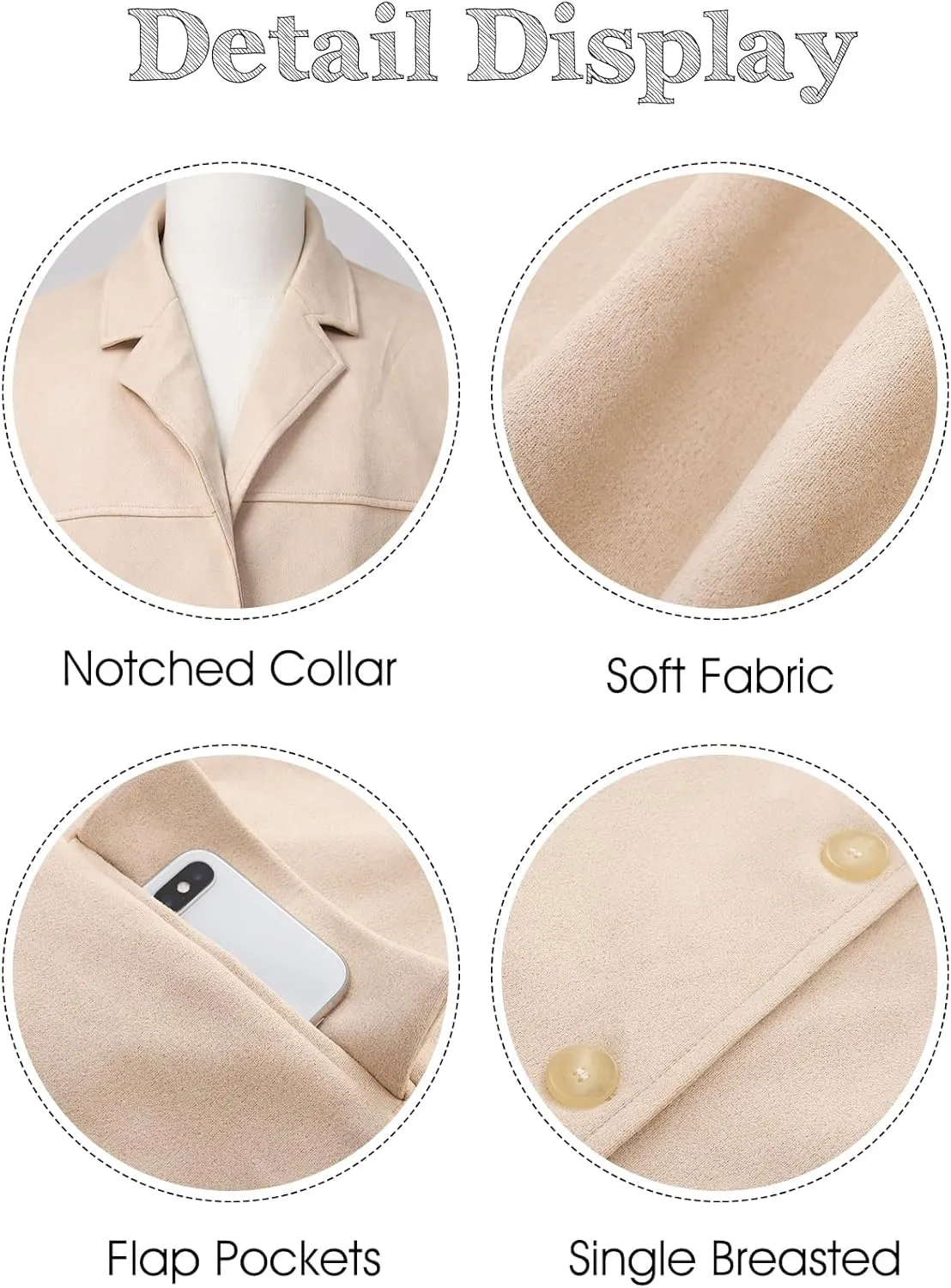Flygo Womens Faux Suede Blazer Jacket Vintage Long Sleeve Button Down Casual Blazer Business Work Outfits