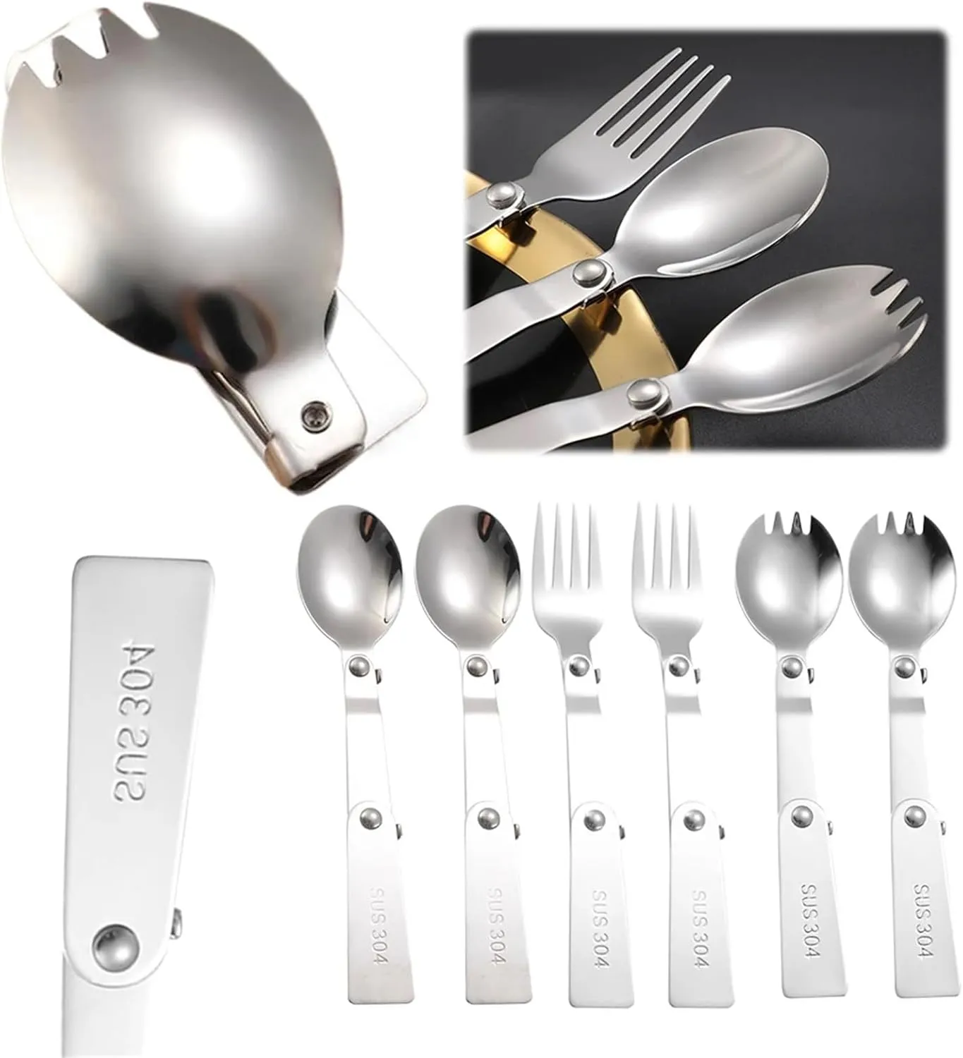 Folding Spoons 12Pcs Portable Folding Spoon Fork Set, Tableware,Dinnerware for Camping Hiking for Thermos Container Food Containers(Spoon)