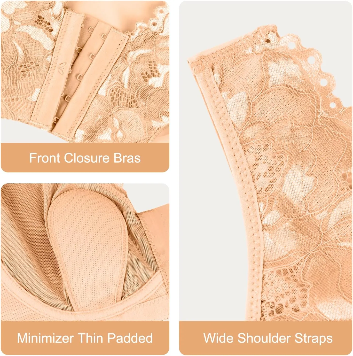 Front Closure Lace Bras for Women Posture Smooth Back Wirefree Bra Seamless Brassiere