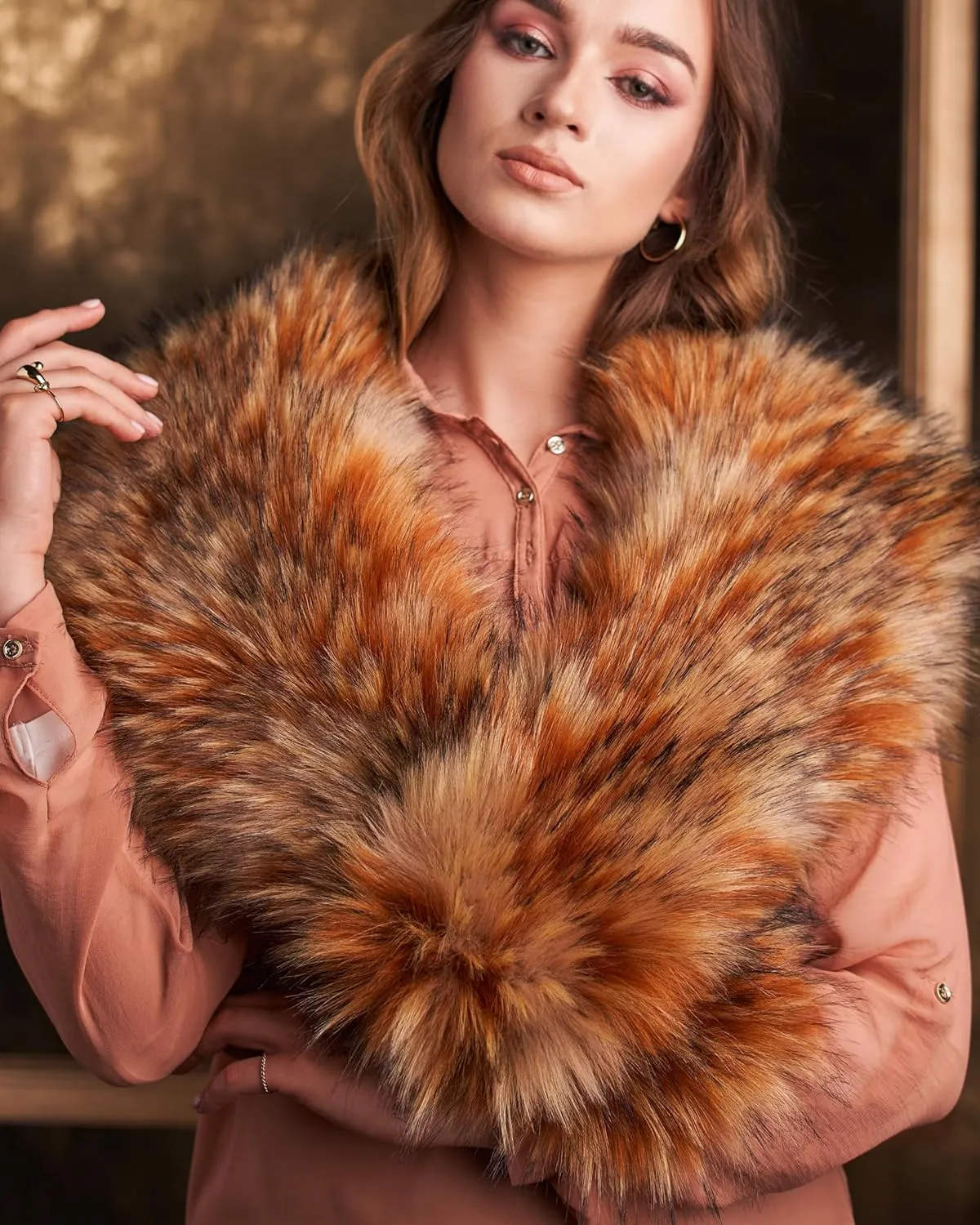 Futrzane Classic Shawl - Faux Fur Stoles Wraps for Women - Large Fake Fur Scarf