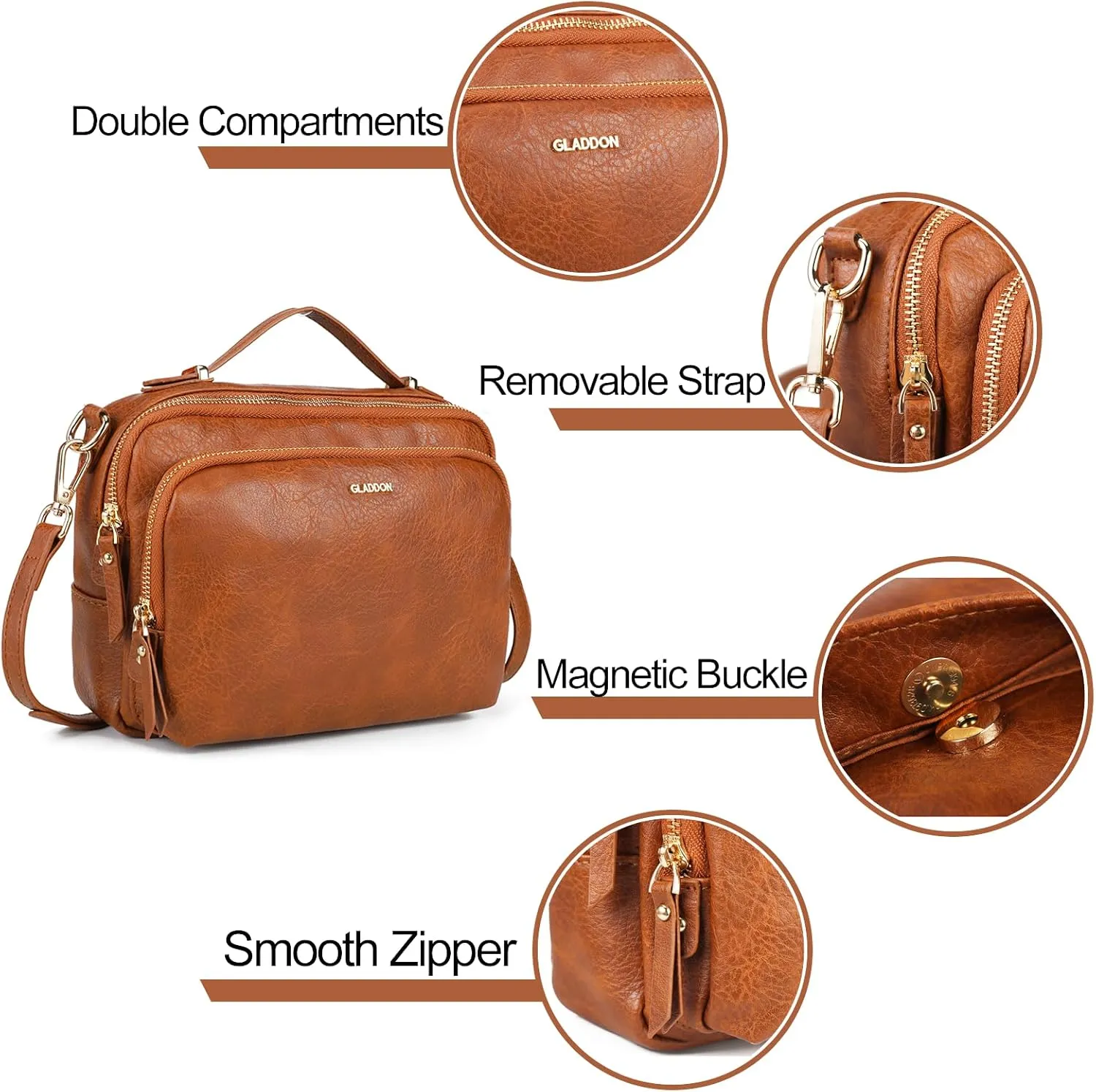 GLITZALL Multi Pockets Crossbody Bags for Women Small Top Handle Purse Satchel and Medium Pocketbooks with Soft Vegan Leather
