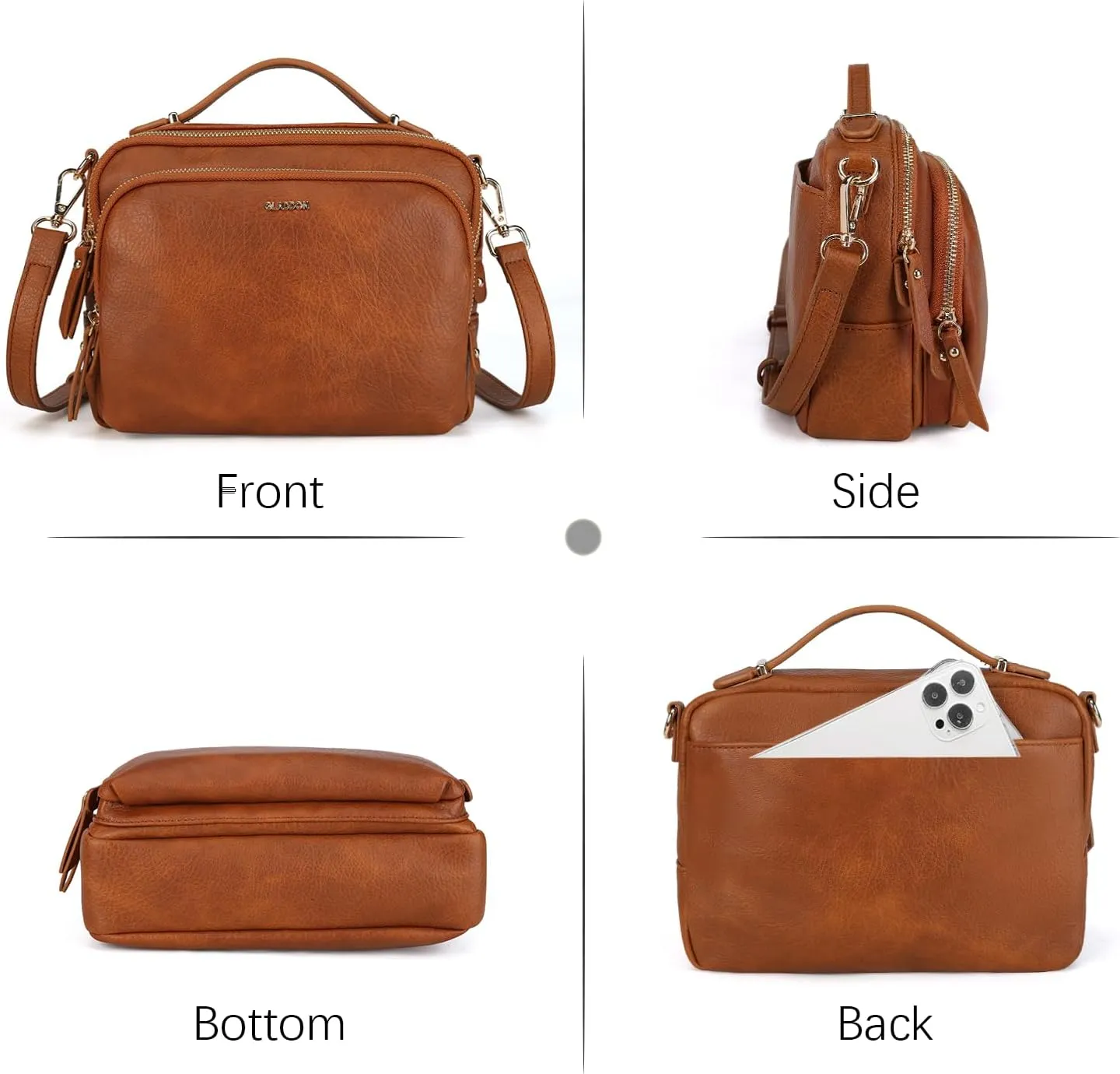 GLITZALL Multi Pockets Crossbody Bags for Women Small Top Handle Purse Satchel and Medium Pocketbooks with Soft Vegan Leather
