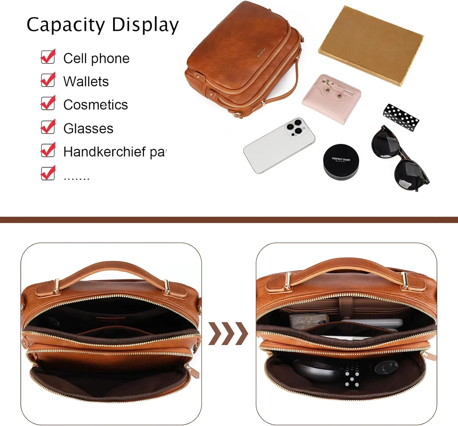 GLITZALL Multi Pockets Crossbody Bags for Women Small Top Handle Purse Satchel and Medium Pocketbooks with Soft Vegan Leather
