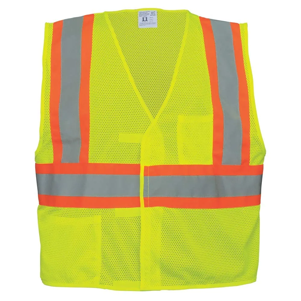 Global Glove GLO-002V FrogWear Lightweight Polyester Class 2 Mesh Safety Vest with Silver Reflective Material, Fits Large and Extra Large, Lime Green (Case of 50)