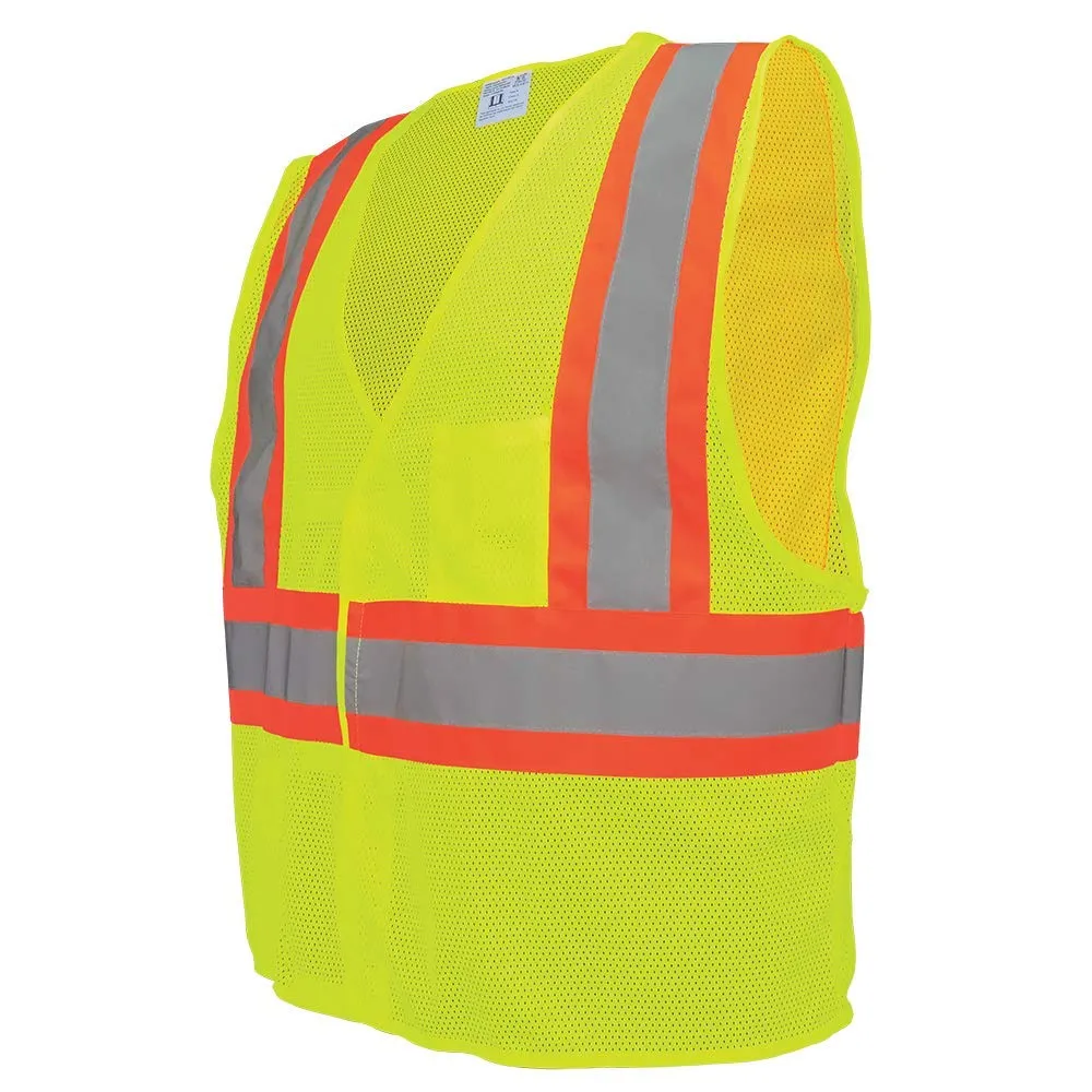 Global Glove GLO-002V FrogWear Lightweight Polyester Class 2 Mesh Safety Vest with Silver Reflective Material, Fits Large and Extra Large, Lime Green (Case of 50)