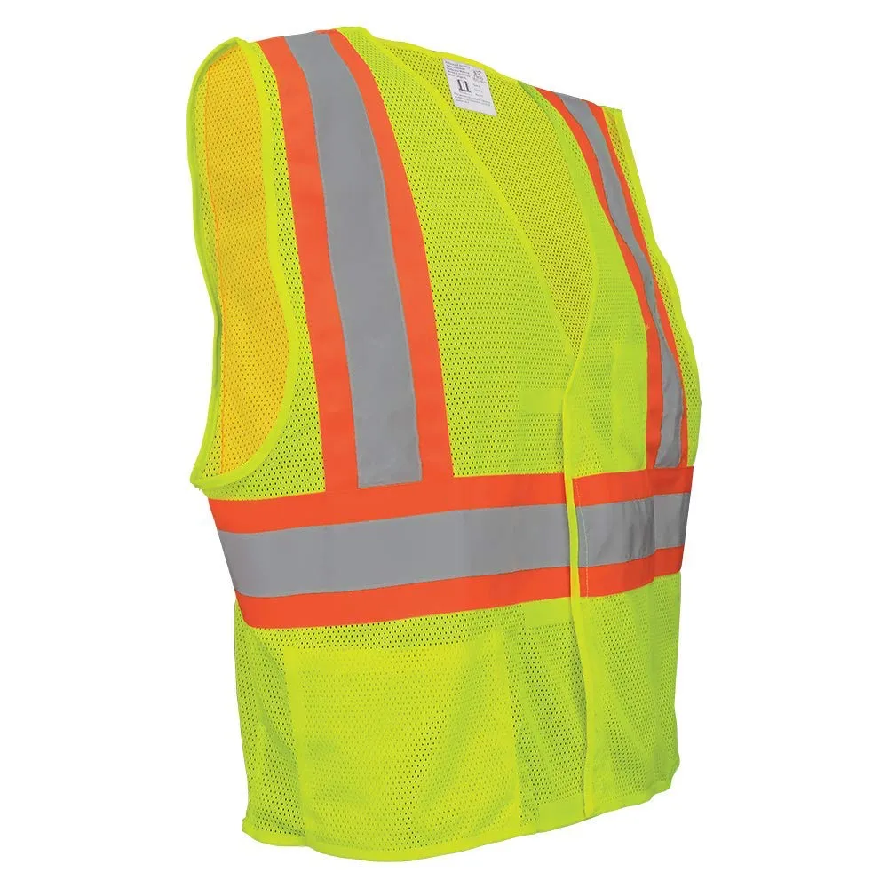 Global Glove GLO-002V FrogWear Lightweight Polyester Class 2 Mesh Safety Vest with Silver Reflective Material, Fits Large and Extra Large, Lime Green (Case of 50)
