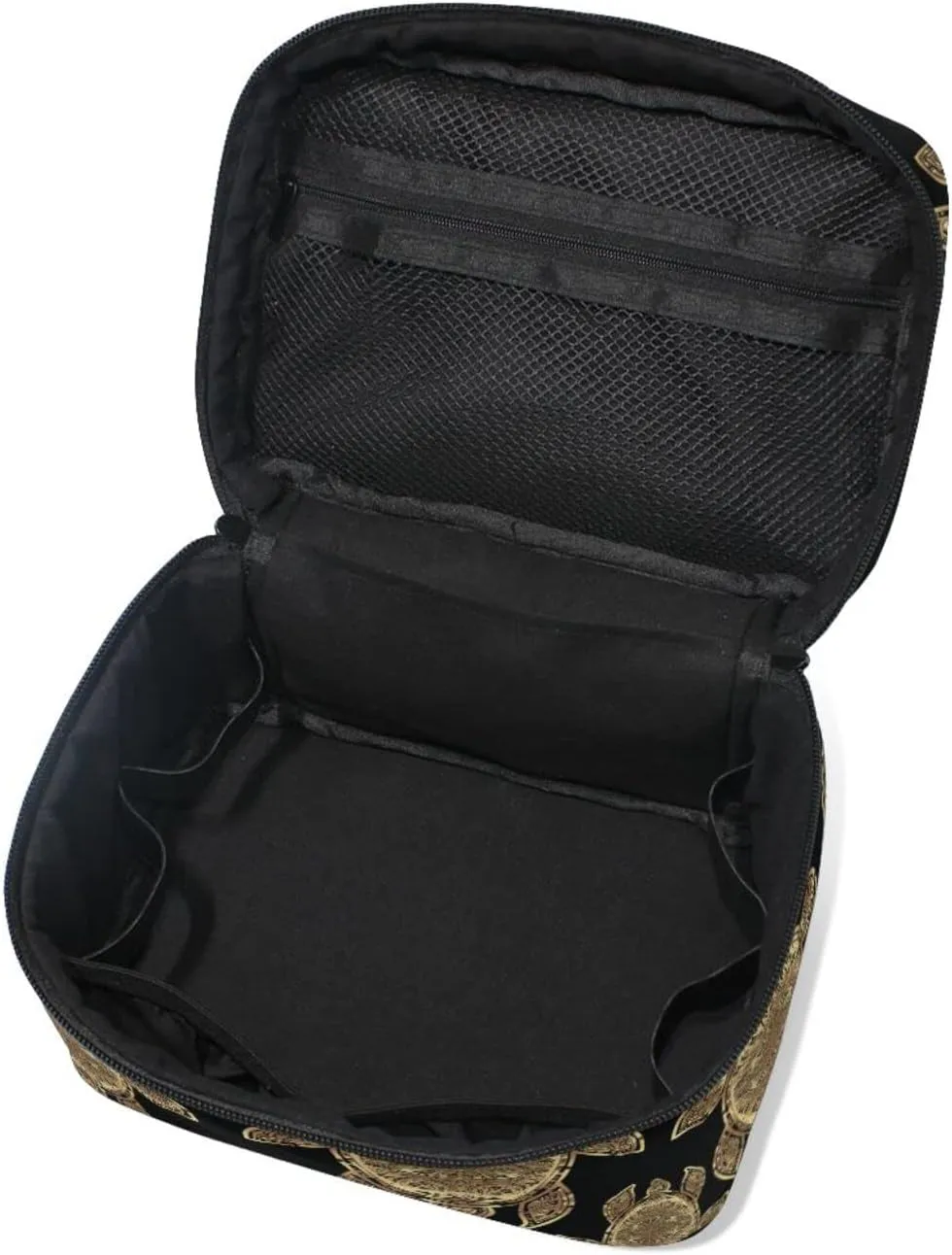 Gold Sea Turtle in Indigenous Tribal Polynesian Maori Tattoo on Dark Beauty Cosmetic with Zipper Brush Portable Storage Bag, Fashion printing Toiletry, Durable Travel Organizer Tote Unisex Gifts