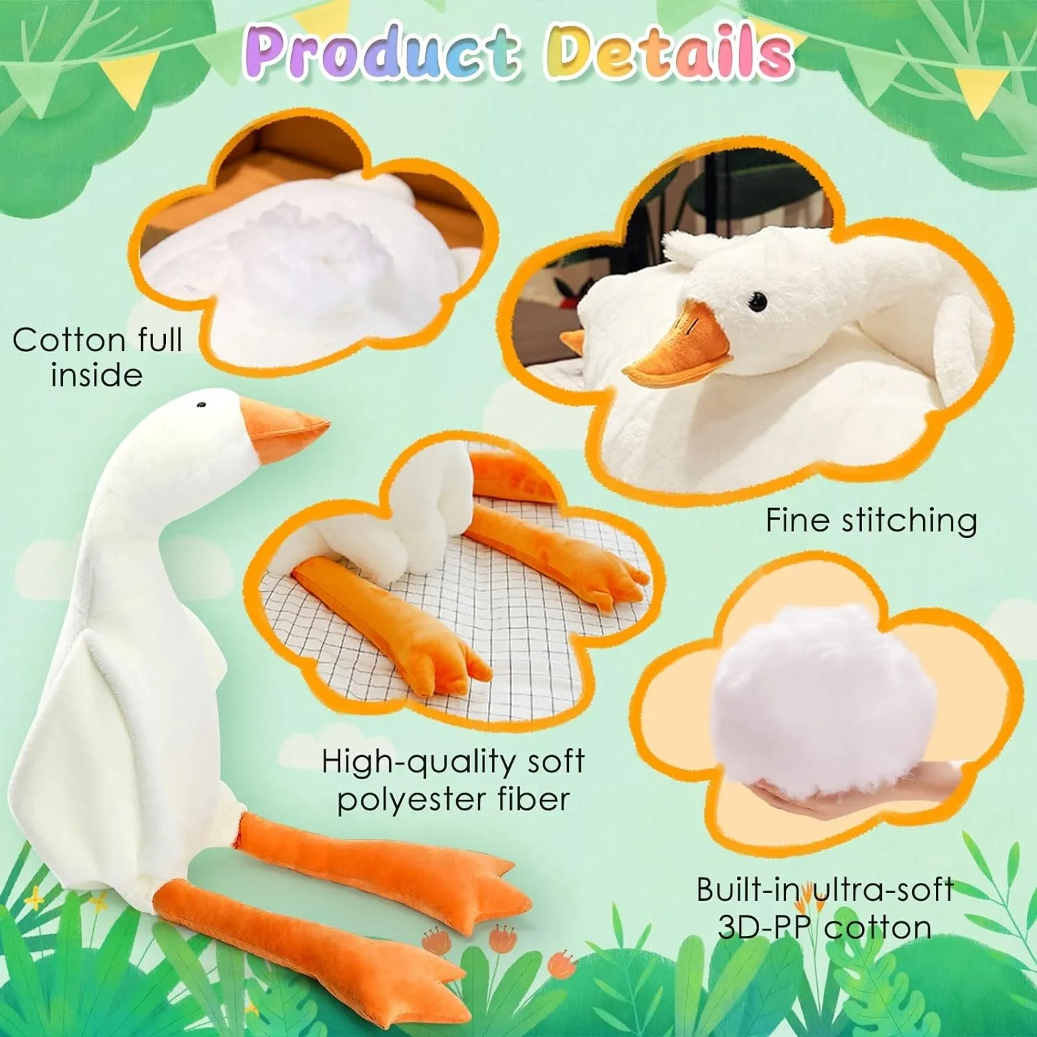 Goose Stuffed Animal 20 Inch Plush Toy, 1.4 lbs Cute Duck Stuffed Animal, Plush Soft Plushies Pillow Doll Toys, Gift for Anxiety Kids and Friends, White