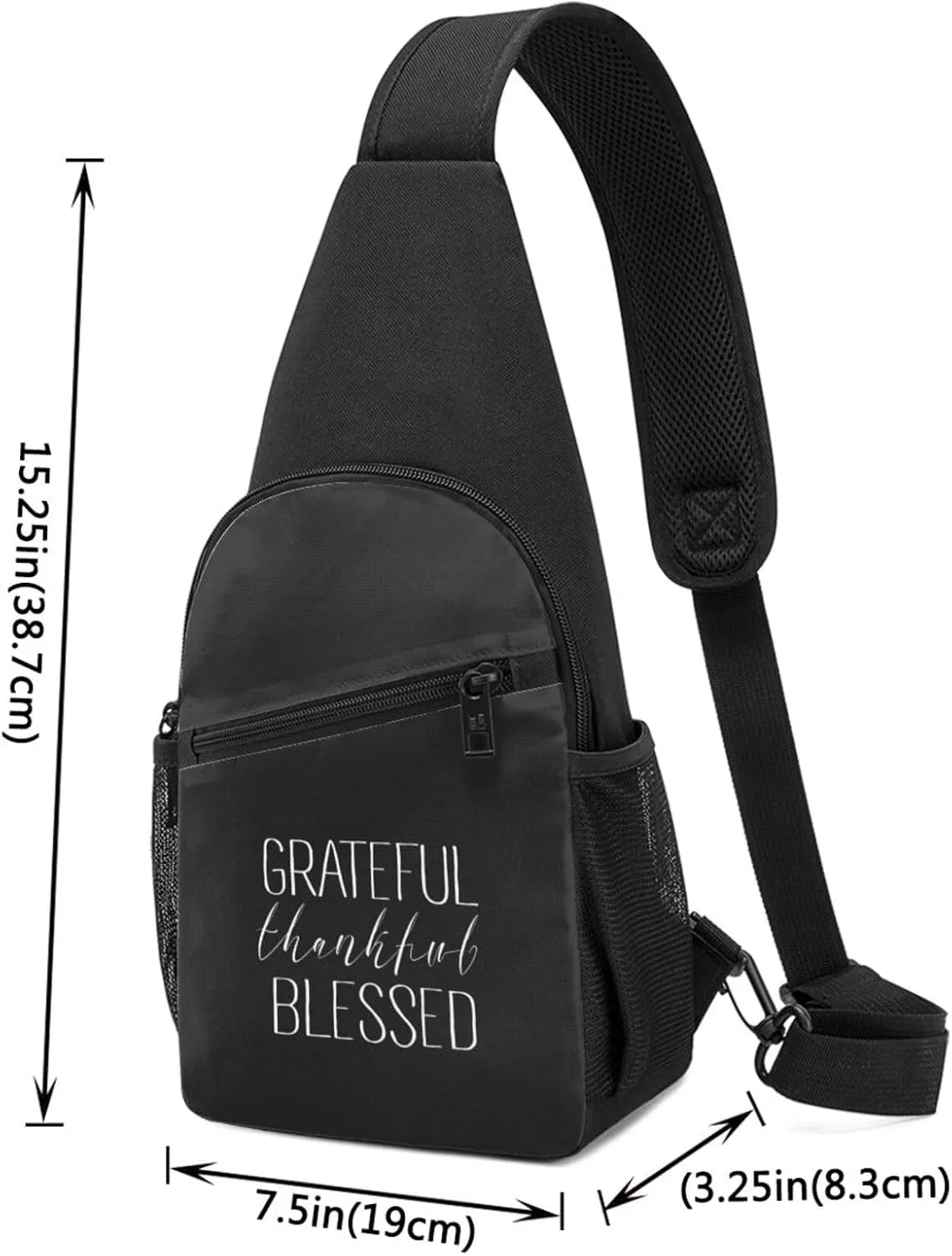 Grateful Thankful Blessed Unisex Chest Bag Lightweight Crossbody Shoulder Bag Travel Pocket Black