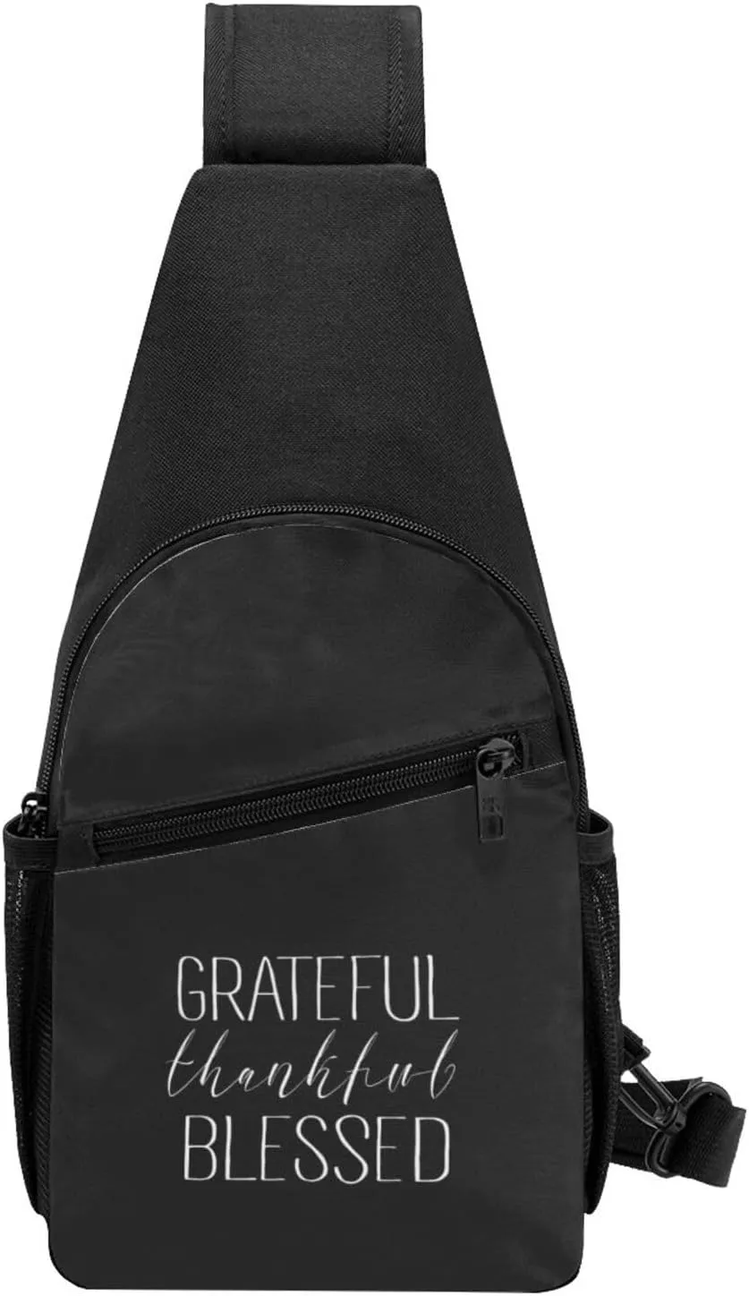 Grateful Thankful Blessed Unisex Chest Bag Lightweight Crossbody Shoulder Bag Travel Pocket Black